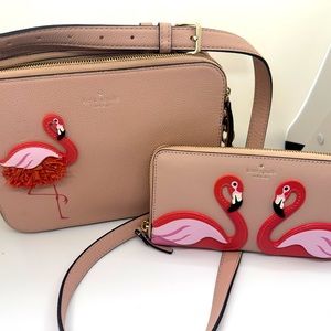 Kate Spade Flamingo crossbody purse w/ matching wallet